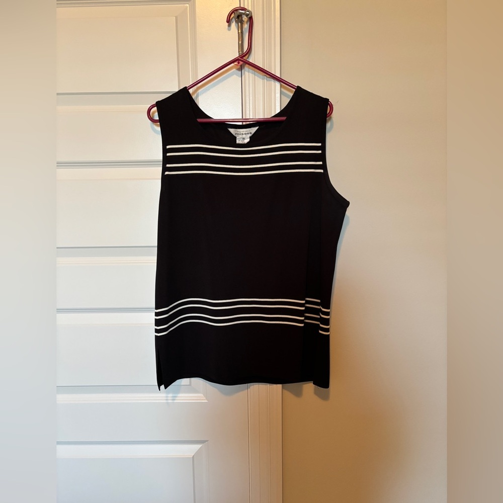 Exclusively Misook Black with white stripes Cardigan Set